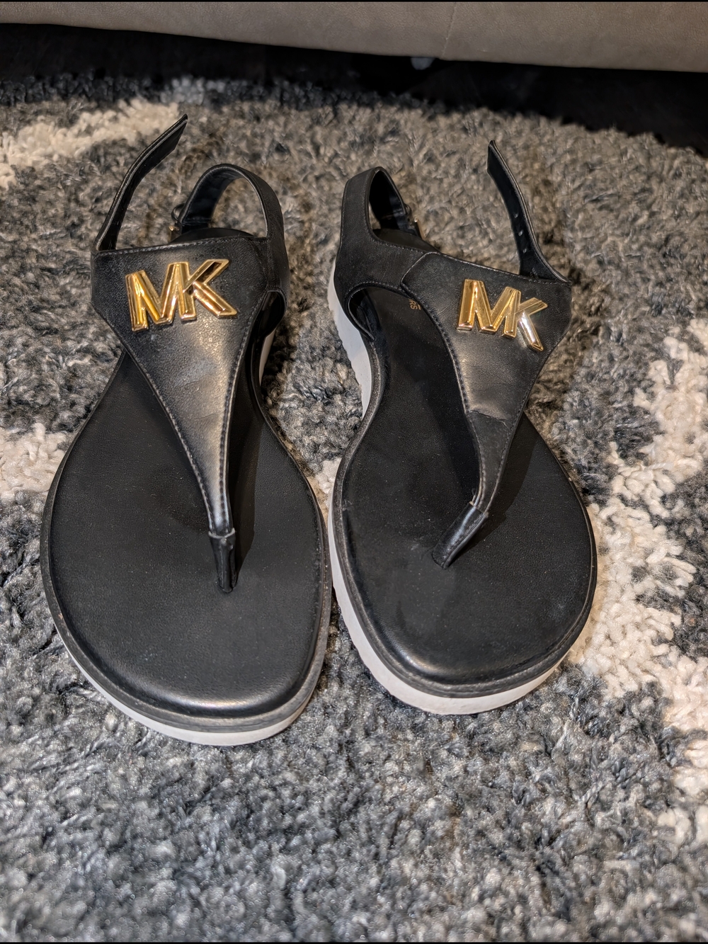 Michael Kors Black Sandal with Gold MK Logo